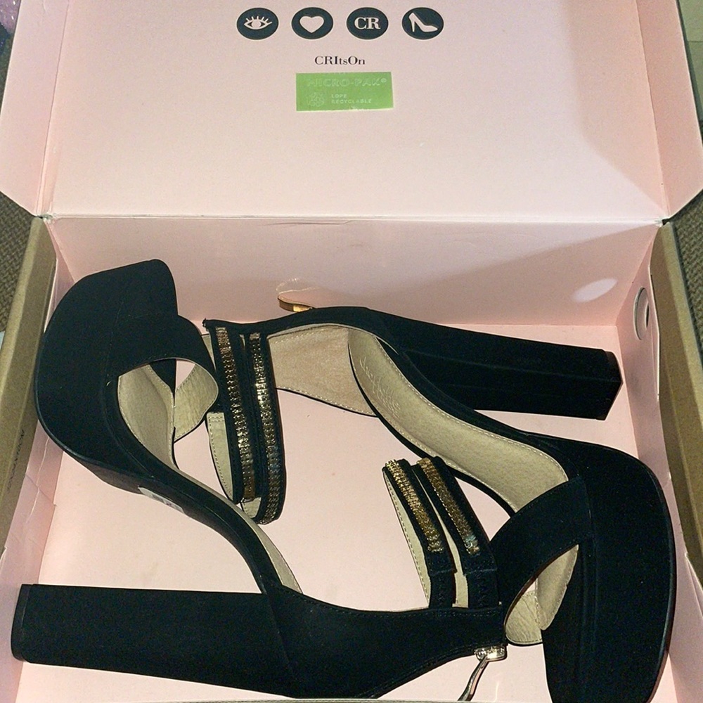 Black satin strap heel